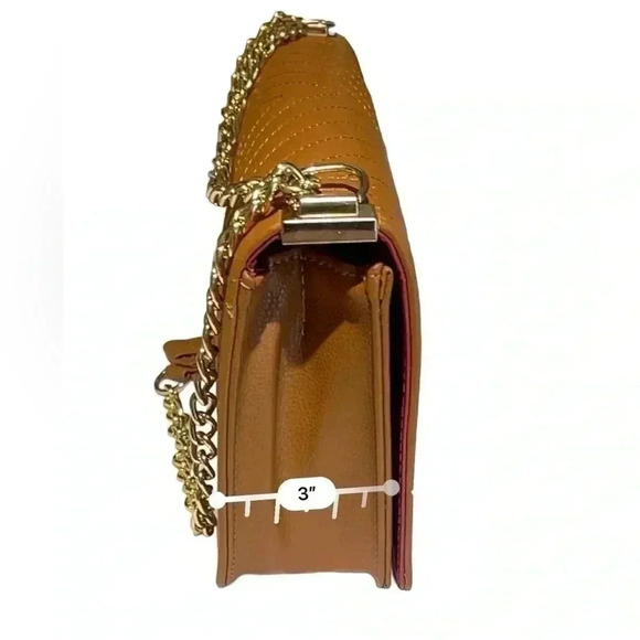 Cognac vegan leather V stitching bag gold tone chain strap. New without tags - Picture 7 of 10